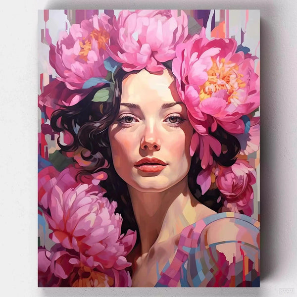 Belleza - Mujer con Peonias Rosas- Pintar por Números- Canvas by Numbers