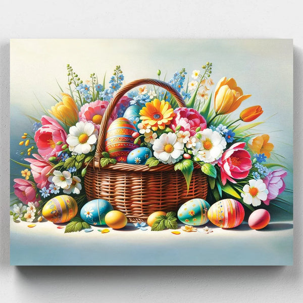 Cesto con Flores de Pascua- Pintar por Números- Canvas by Numbers
