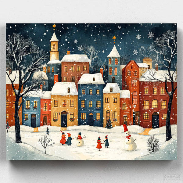 Navidad en el Pueblo Nevado- Pintar por Números- Canvas by Numbers