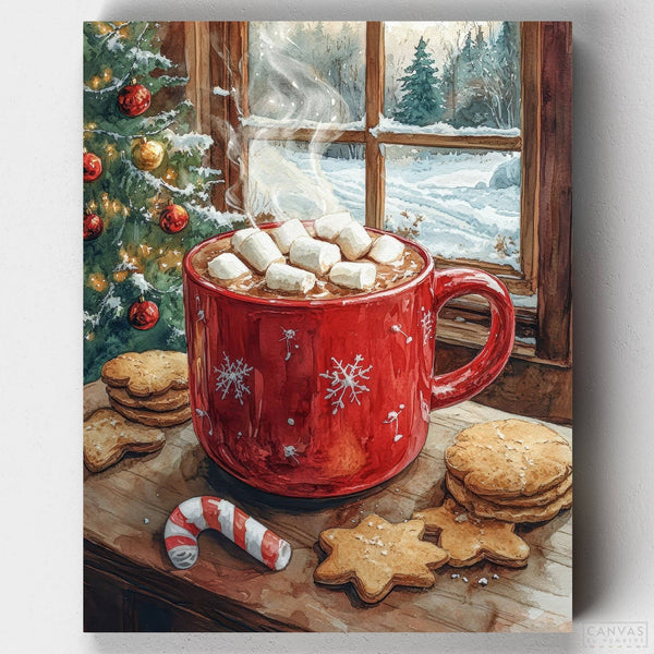 Taza Navideña con Nubes- Pintar por Números- Canvas by Numbers