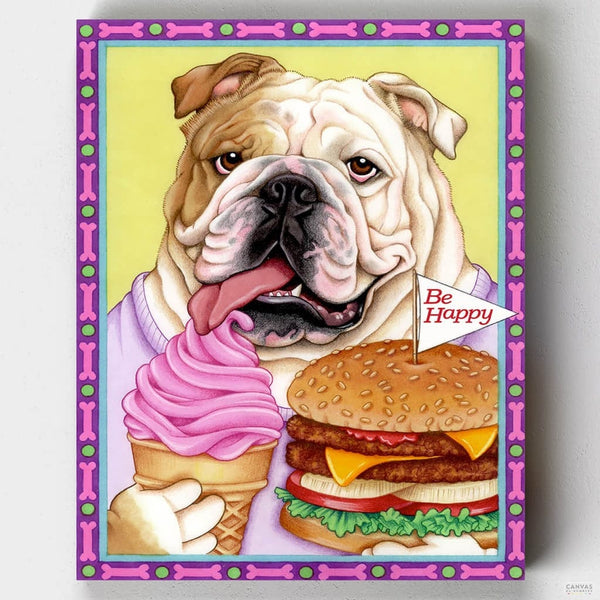 Bulldog y Hamburguesa- Pintar por Números- Canvas by Numbers
