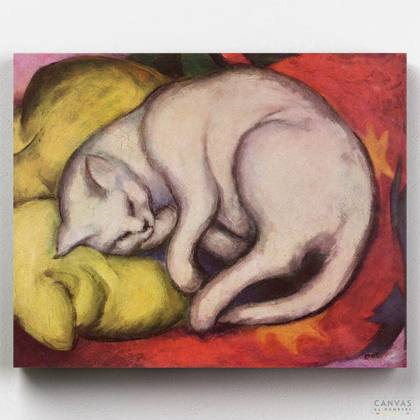 Gato en un Cojín Amarillo- Pintar por Números- Canvas by Numbers