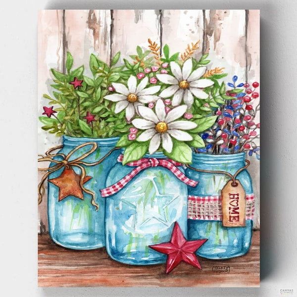 Jarras con Flores y Estrellas- Pintar por Números- Canvas by Numbers