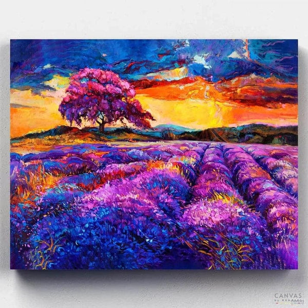 Atardecer Púrpura en Campo de Lavanda- Pintar por Números- Canvas by Numbers