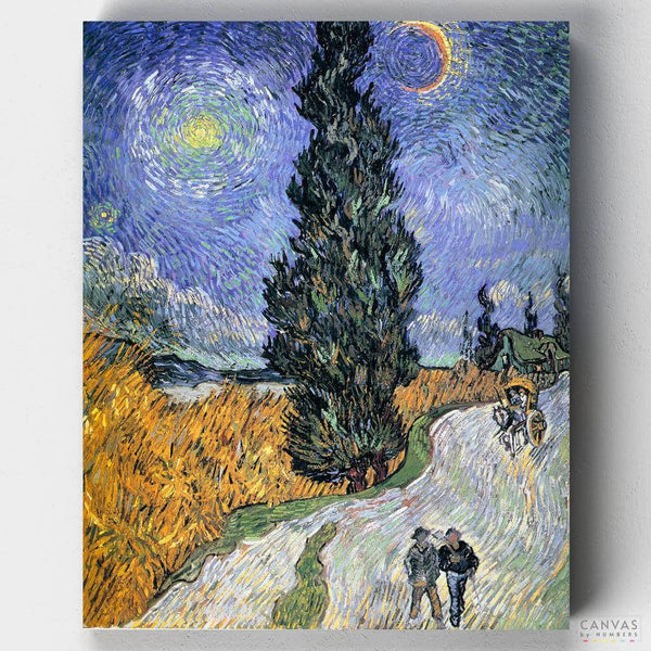 Camino con Ciprés y Estrella- Pintar por Números- Canvas by Numbers