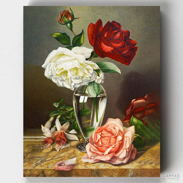 Rosas en un Jarrón de Cristal- Pintar por Números- Canvas by Numbers