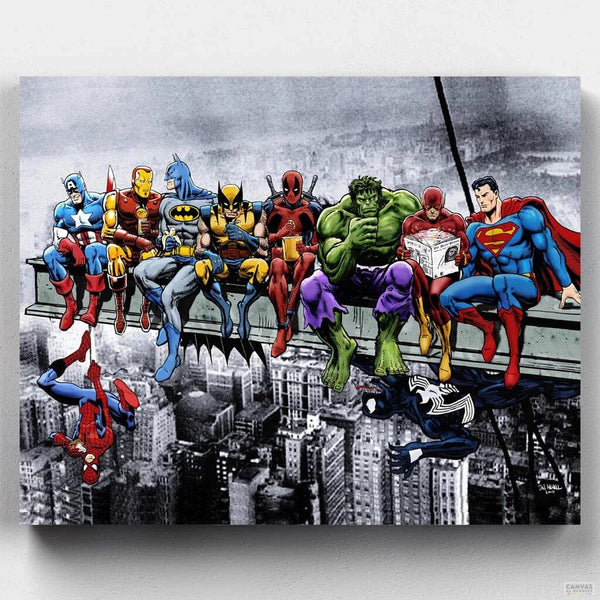 Superhéroes Almorzando en Rascacielos- Pintar por Números- Canvas by Numbers