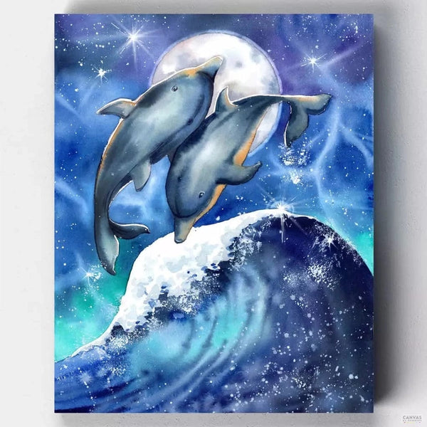 Delfines Bajo La Luna - Pintar por Números- Pintar por Números- Canvas by Numbers