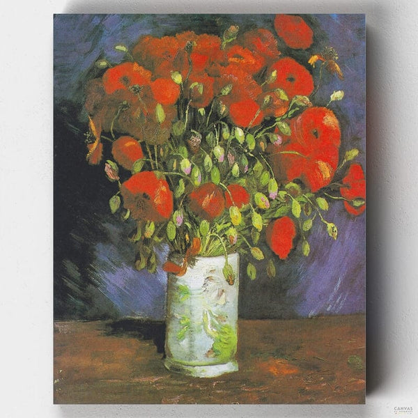 Jarrón con Amapolas Rojas- Pintar por Números- Canvas by Numbers