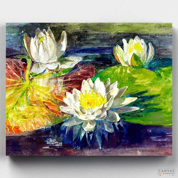 Hojas de Nenúfar Rojas y Verdes- Pintar por Números- Canvas by Numbers