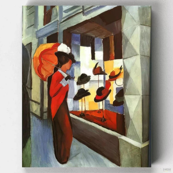 Mujer con Paraguas frente a una Sombrerería (1914) - Pintar por Números- Pintar por Números- Canvas by Numbers