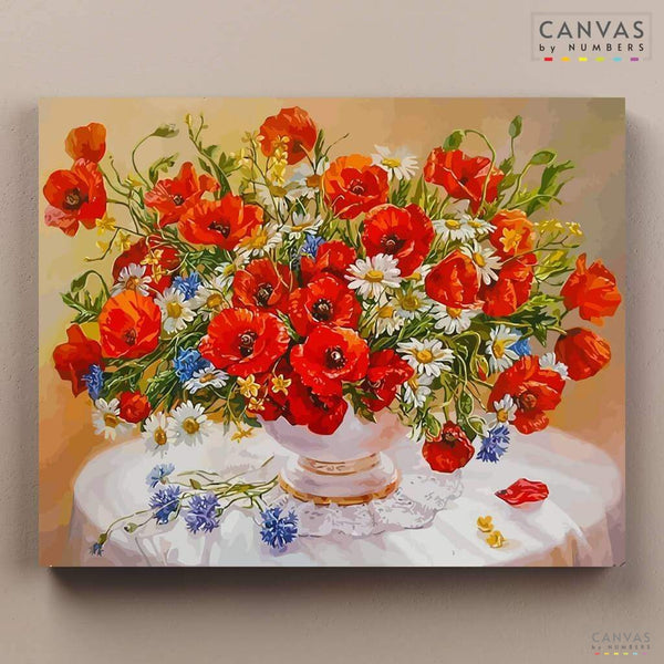 Amapolas y Margaritas en Jarrón- Pintar por Números- Canvas by Numbers