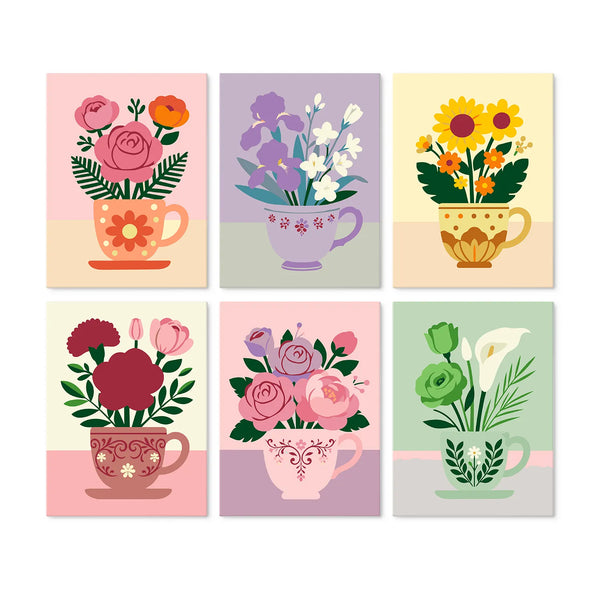 Flores en Taza de Té - Mini Kit Pintar por Números