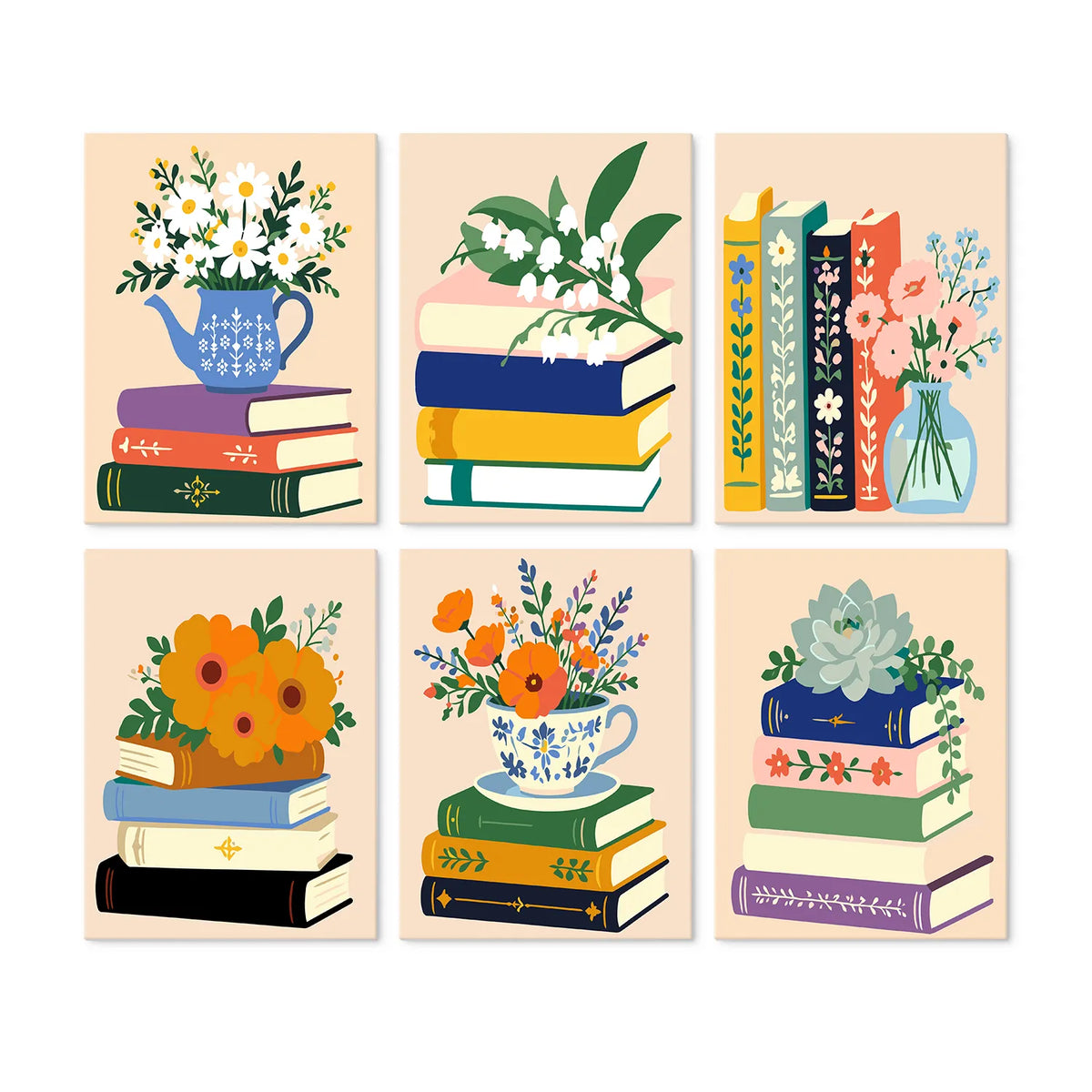 Libros y Flores 1 - Mini Kit Pintar por Números