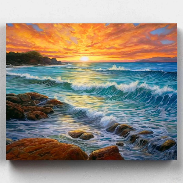 Ocean Sunrise Painting - Paint by Numbers-Calming Dawn comes to life in our Ocean Sunrise Paint by Numbers Kit. Let the canvas transport you to the rhythmic world of an ocean sunrise painting.-Canvas by Numbers