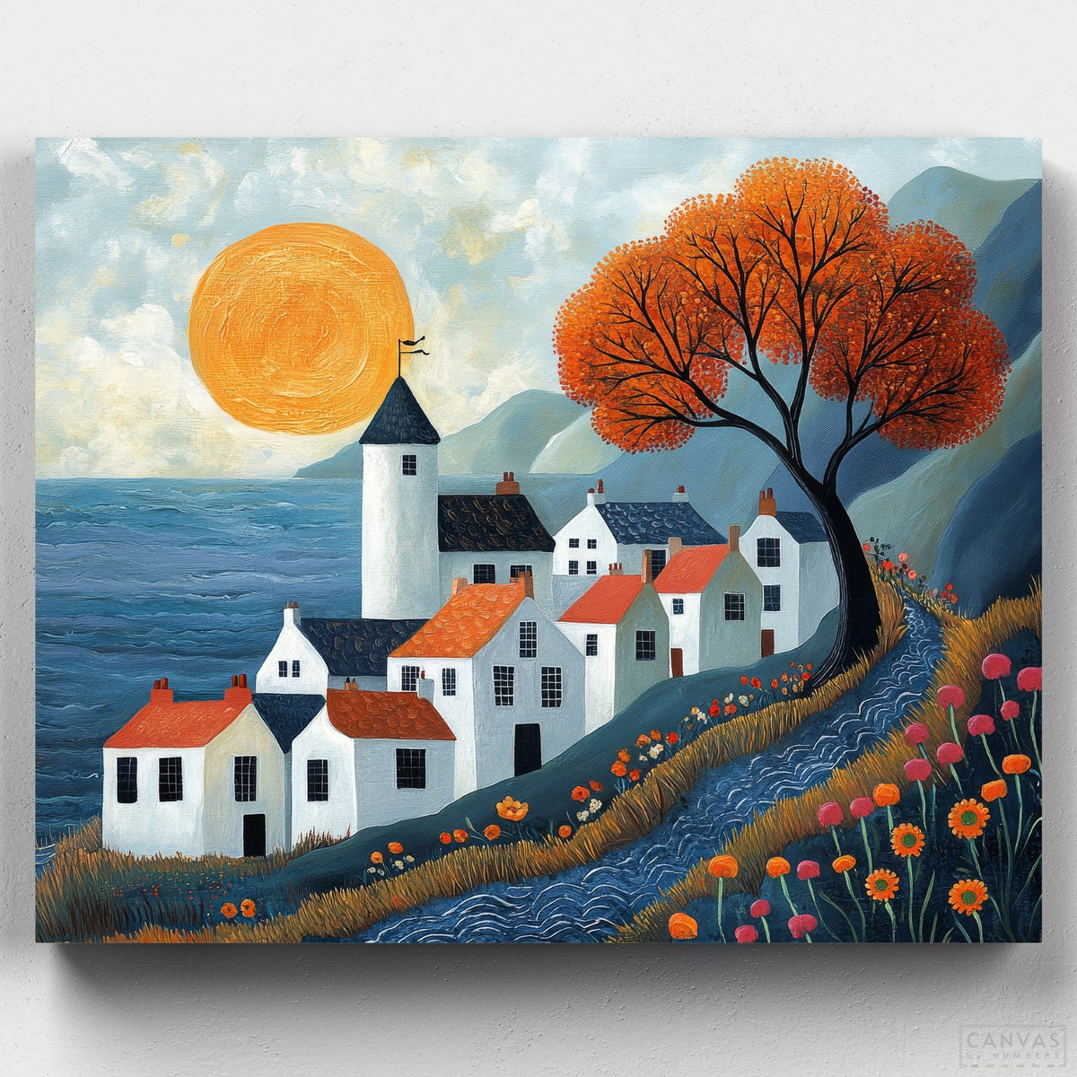 Pueblo Costero Escandinavo- Pintar por Números- Canvas by Numbers