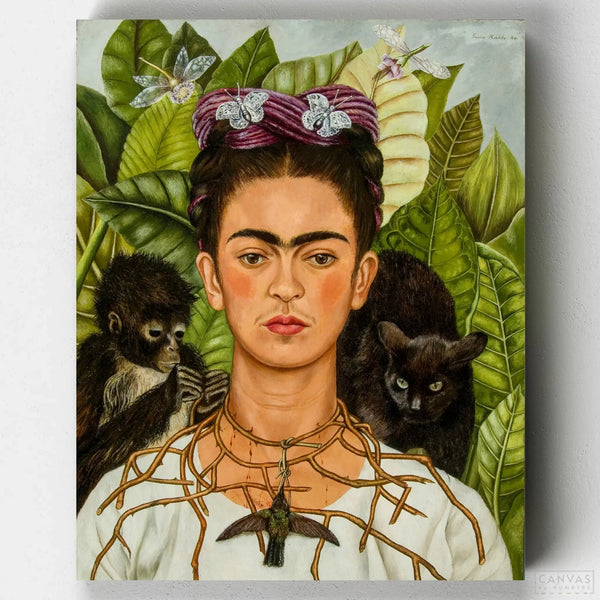 Autorretrato con Collar de Espinas y Colibrí- Pintar por Números- Canvas by Numbers
