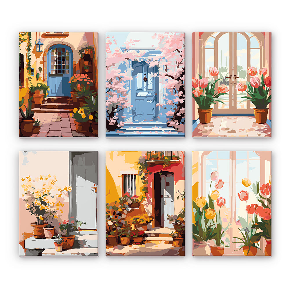 Puertas con Encanto - Mini Kit Pintar por Números, seis diseños de puertas
