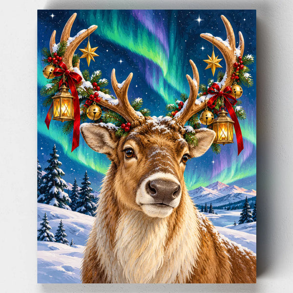 Reno bajo la Aurora Boreal- Pintar por Números- Canvas by Numbers