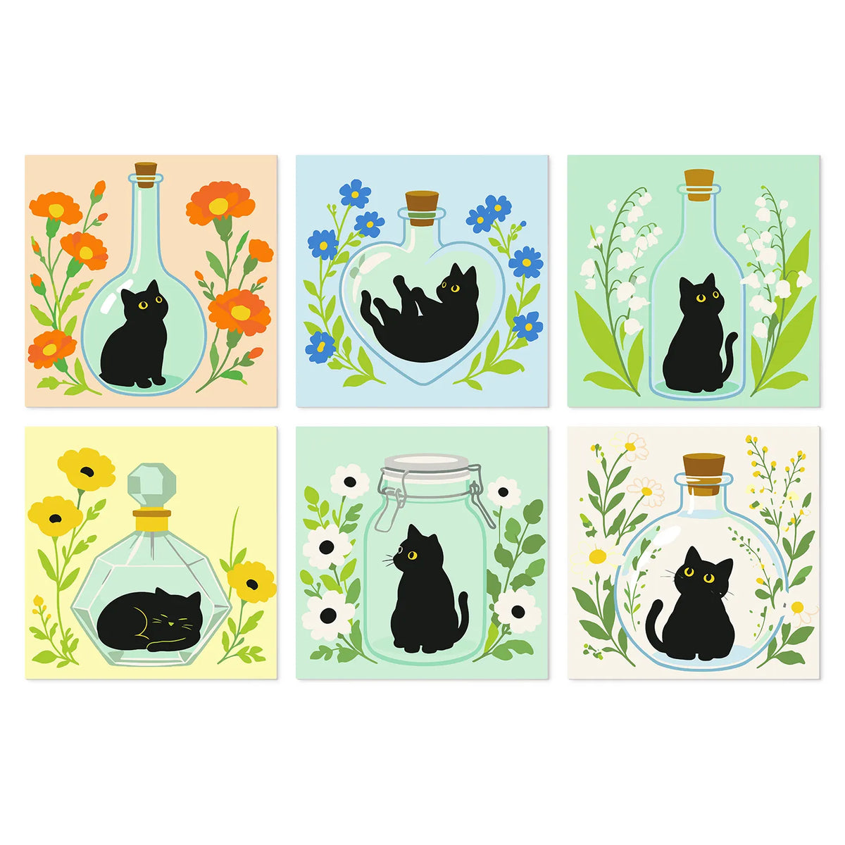 Gatos Negros en Botellas - Mini Kit Pintar por Números