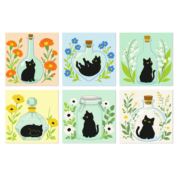 Gatos Negros en Botellas - Mini Kit Pintar por Números