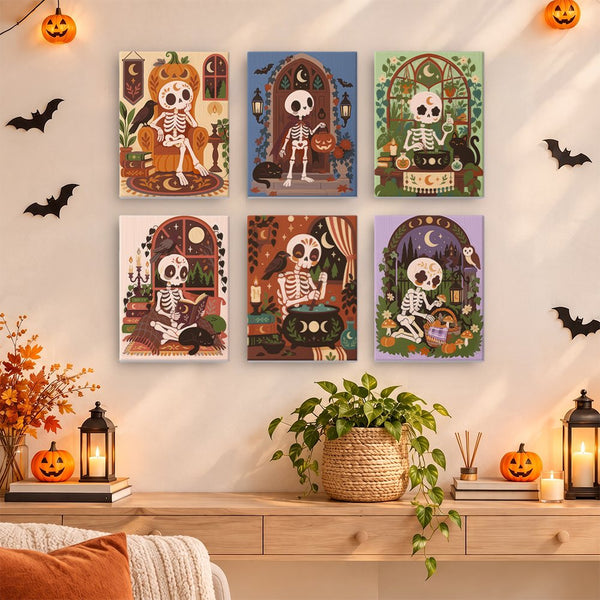 Mini set Huesos Bohemios colgado como una pequeña galería de pared