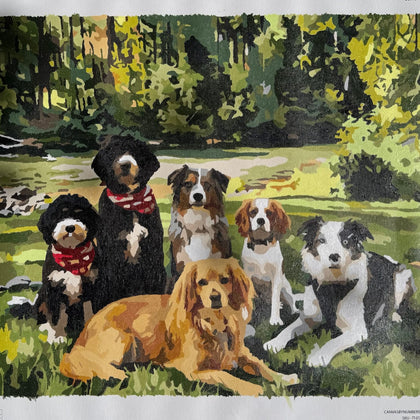 Cuadro personalizado de pintar por números de un grupo de perros terminado