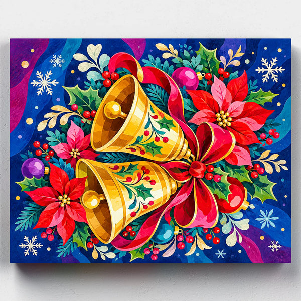 Campanas entre Flores de Pascua- Pintar por Números- Canvas by Numbers