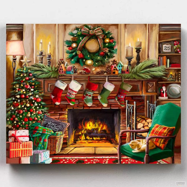 Chimenea en Navidad - Pintar por Números- Pintar por Números- Canvas by Numbers