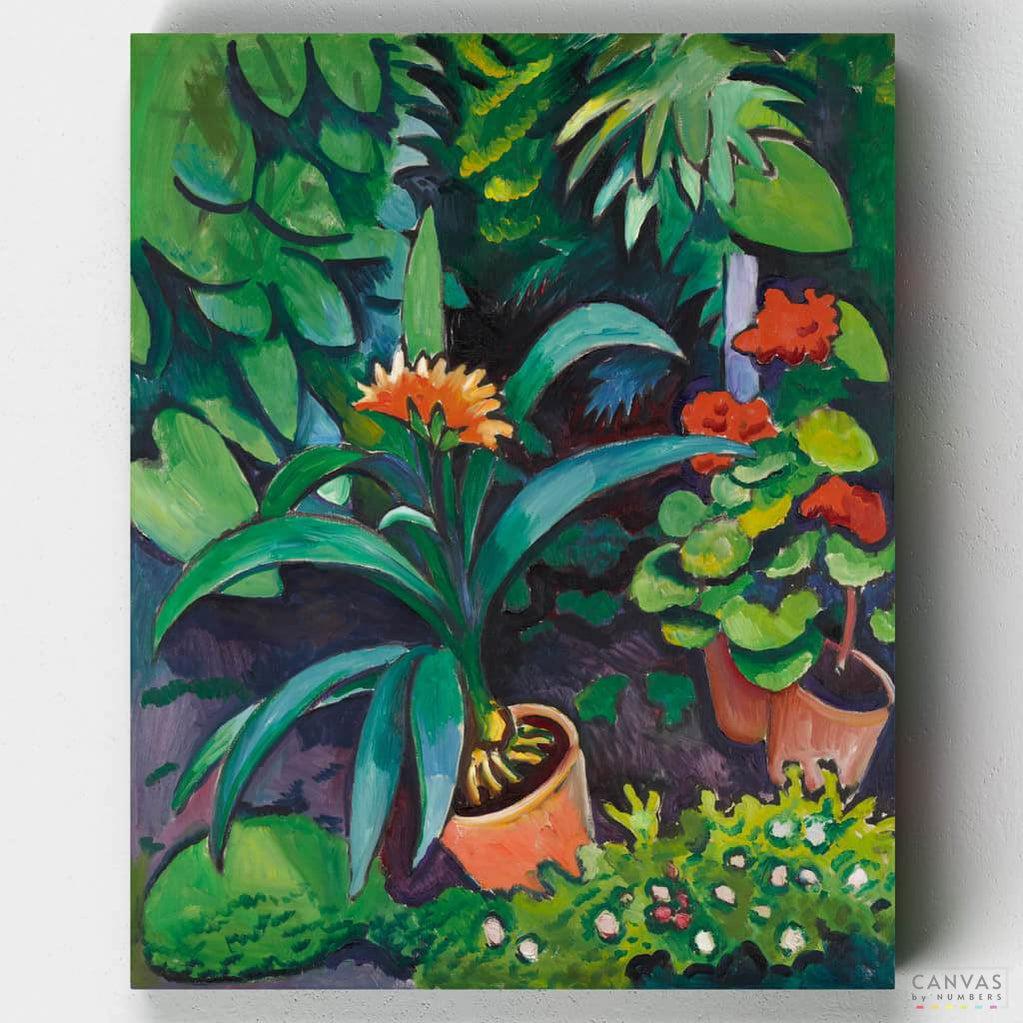 Flores en el Jardín, Clivias y Pelargonios - Pintar por Números- Pintar por Números- Canvas by Numbers