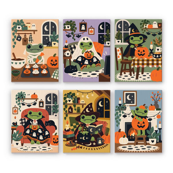 Halloween en Casa con Ranas- Pintar por Números- Canvas by Numbers
