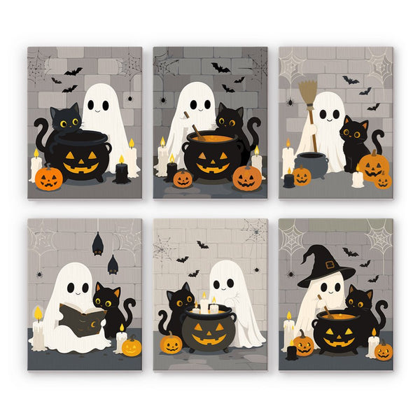 Fantasmas, Gatitos y Calderos- Pintar por Números- Canvas by Numbers
