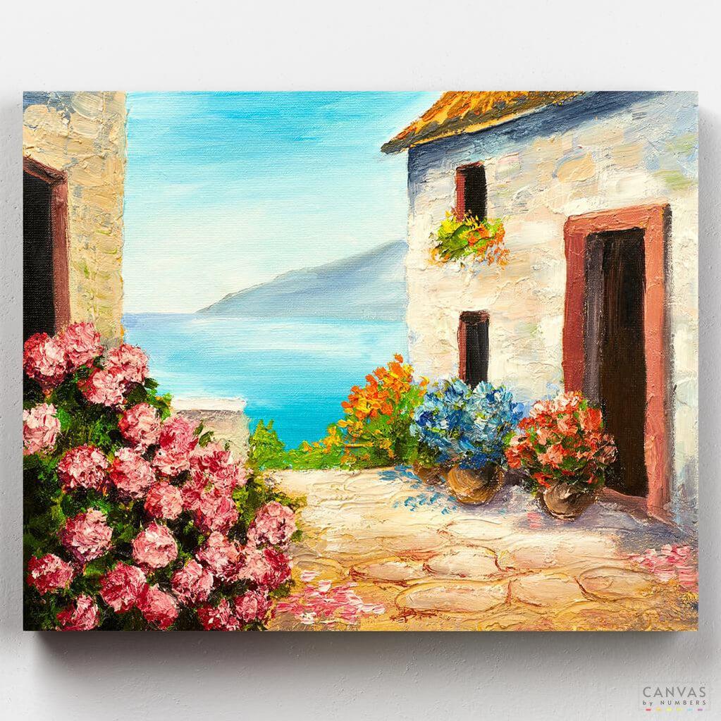 Casa en el Mediterráneo - Pintar por Números- Pintar por Números- Canvas by Numbers