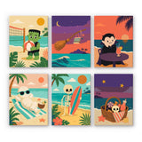 Monstruos de Vacaciones - Mini Kit Pintar por Números mostrando los seis diseños