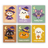Monstruitos con Etiqueta - Mini Kit Pintar por Números mostrando los seis diseños