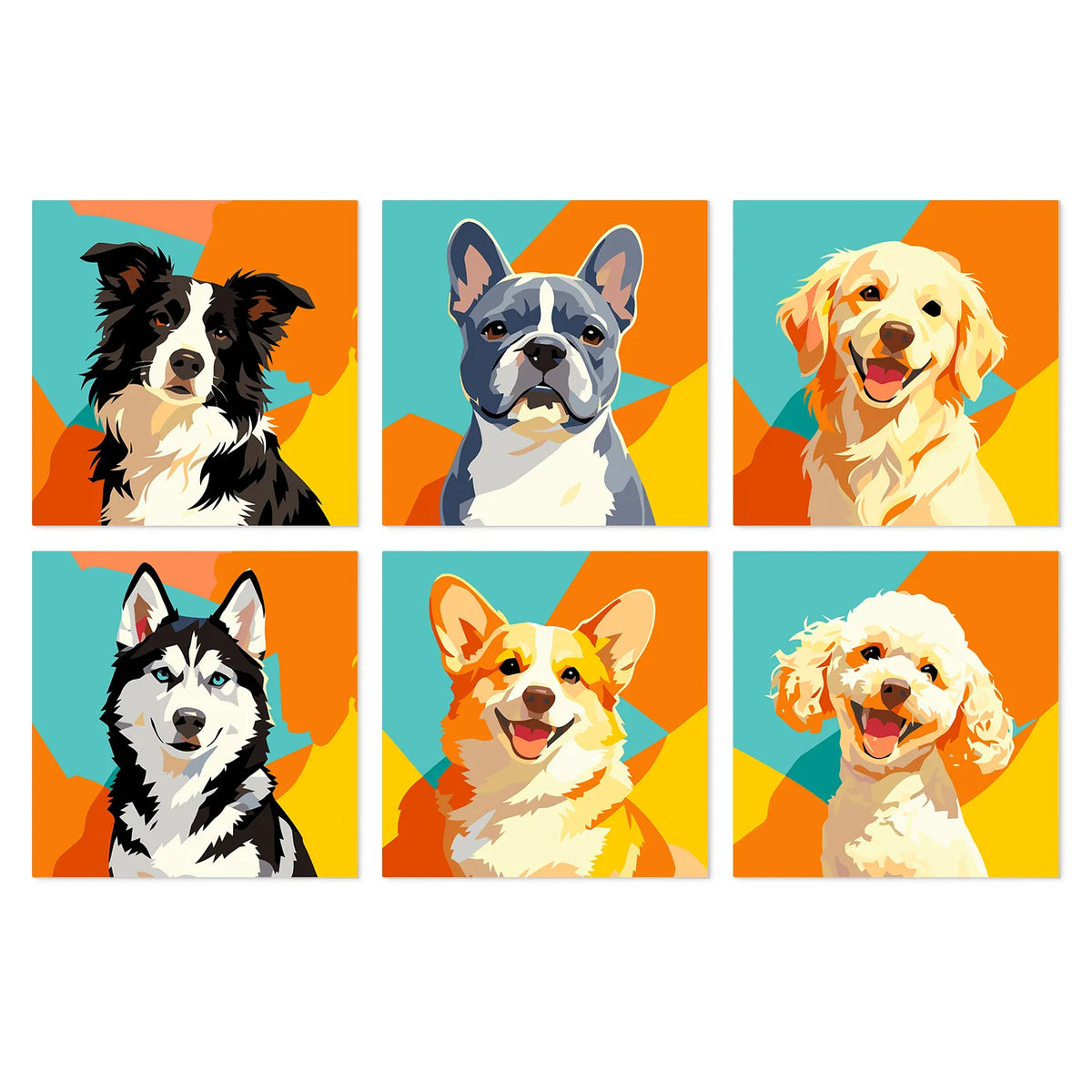 Retratos Pop Art de Perros - Mini Kit Pintar por Números
