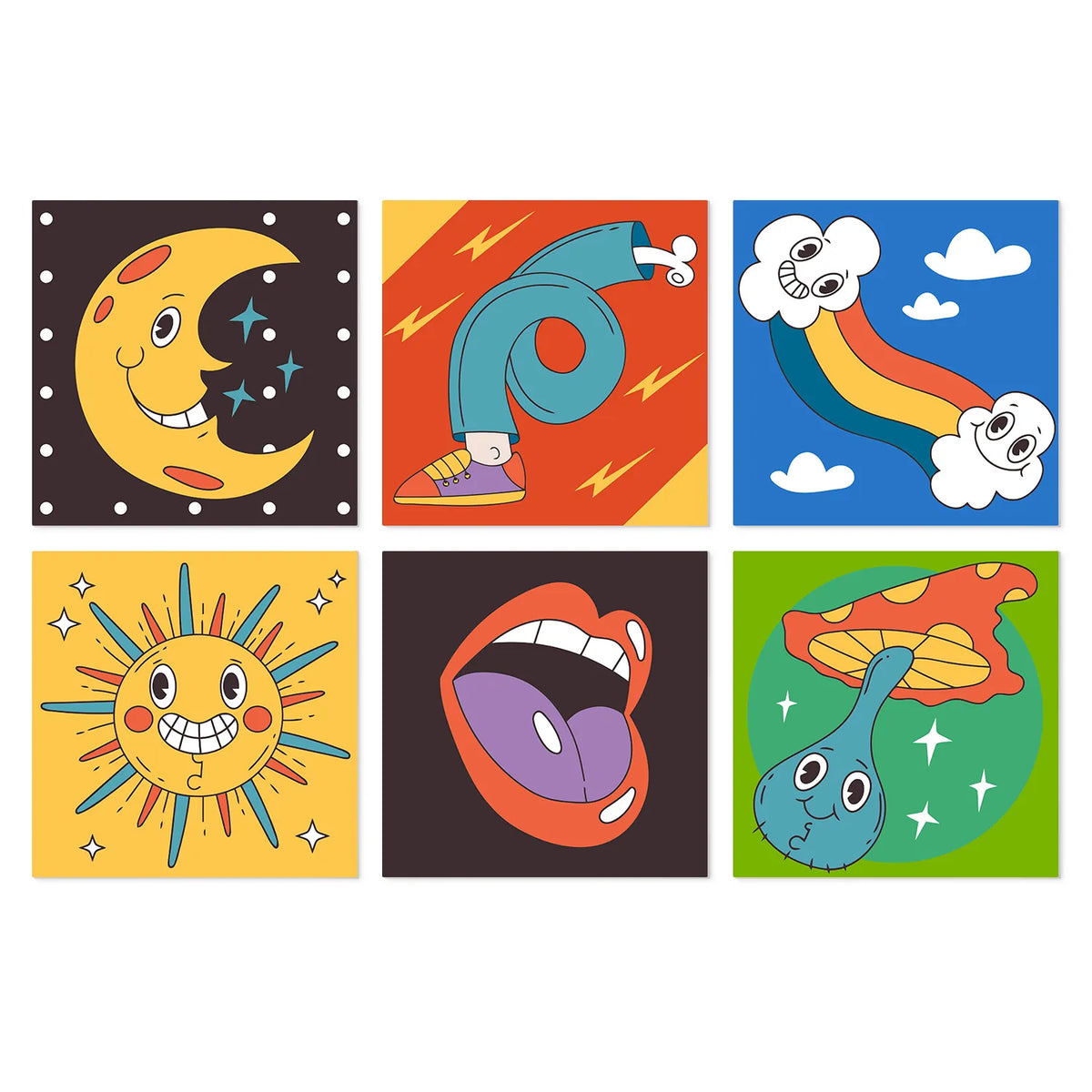 Iconos Retro Groovy - Mini Kit Pintar por Números