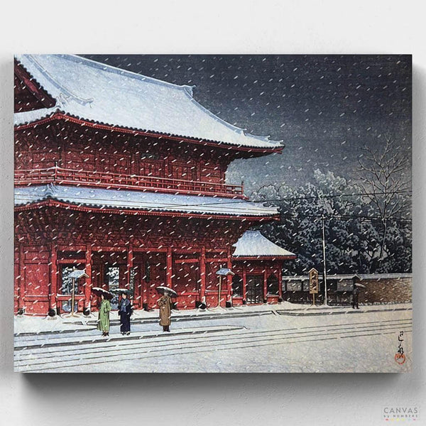 Nieve sobre el Templo Zojoji - Pintar por Números- Pintar por Números- Canvas by Numbers