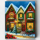 Fila Navideña Iluminada de Nieve- Pintar por Números- Canvas by Numbers