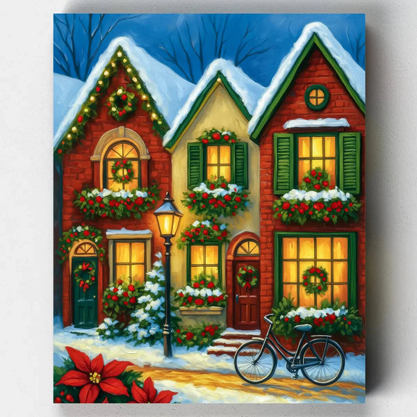 Fila Navideña Iluminada de Nieve- Pintar por Números- Canvas by Numbers