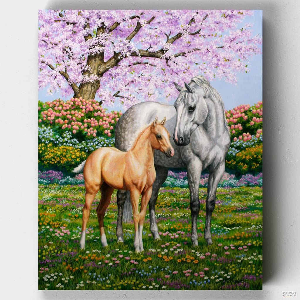 Caballos en Primavera - Pintar por Números- Pintar por Números- Canvas by Numbers