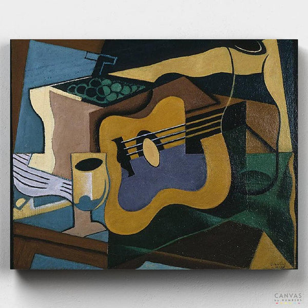 Kit De Pintar Por Números Para Adultos - Esqueleto Con Guitarra Y Flores, Lienzo 40x40 Cm, Incluye Pinturas Y Pinceles