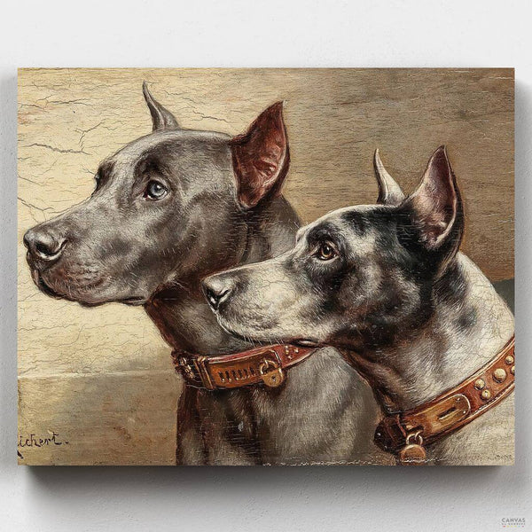 Two Friends - Great Dane Painting by Numbers Kit-Discover the artistry of Carl Reichert's Two Friends: Great Danes Painting by Numbers Kit. Perfect for creating dog portraits at home by Canvas by Numbers.-Canvas by Numbers
