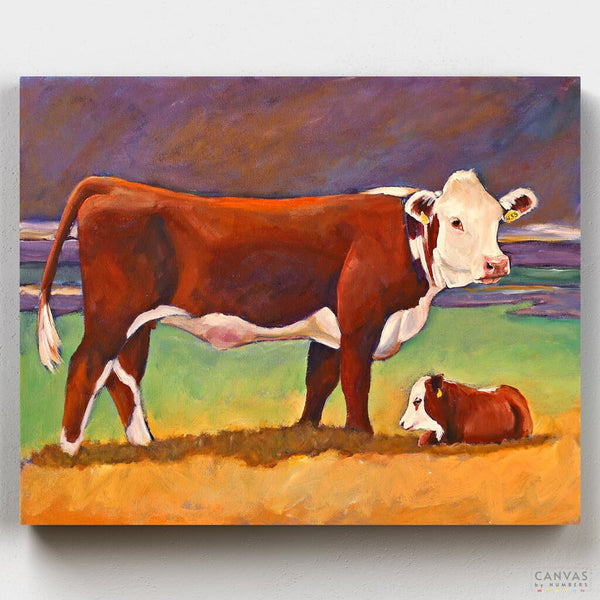 Vaca Hereford y Ternero- Pintar por Números- Canvas by Numbers