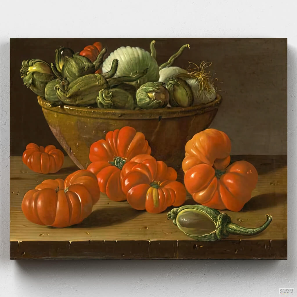Bodegón con Tomates, Berenjenas y Cebollas- Pintar por Números- Canvas by Numbers