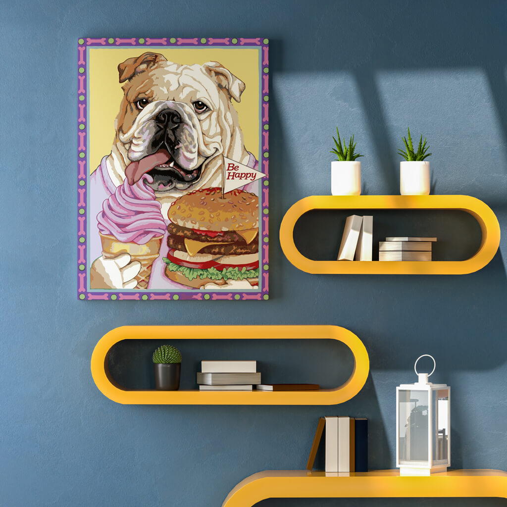 Bulldog y Hamburguesa- Pintar por Números- Canvas by Numbers